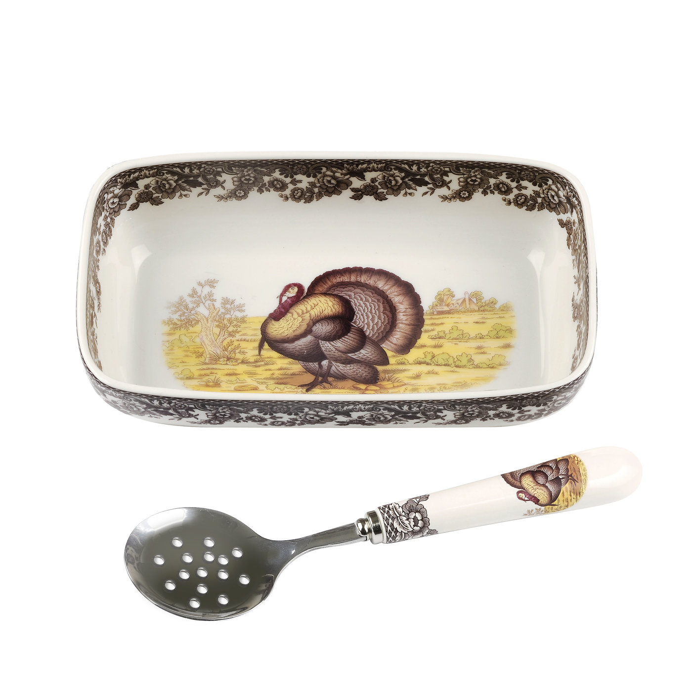 Woodland Cranberry Dish with Slotted Spoon (Turkey) image number null