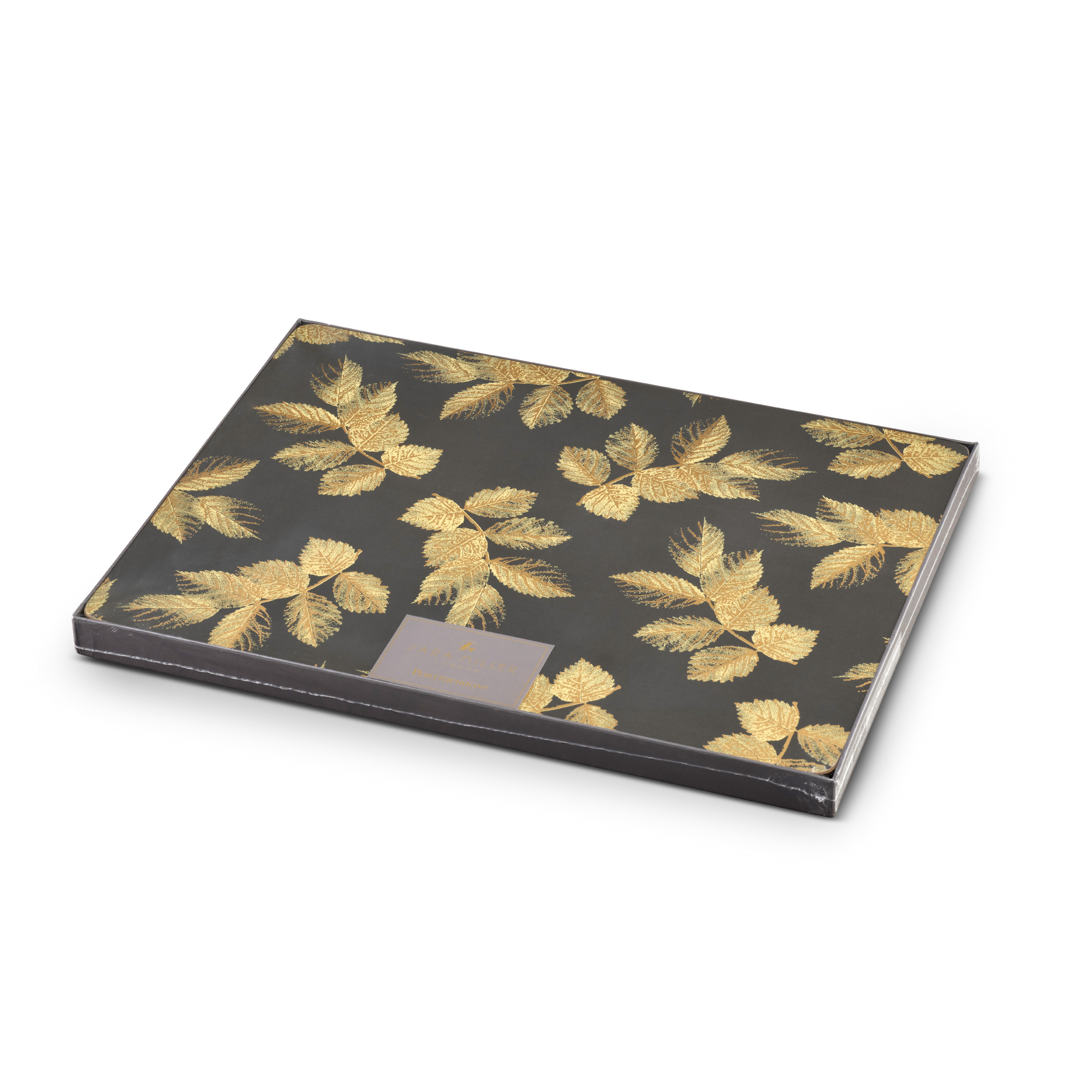 Sara Miller London For Pimpernel Etched Leaves Large Placemats Set Of 4 Dark Grey Royalworcester